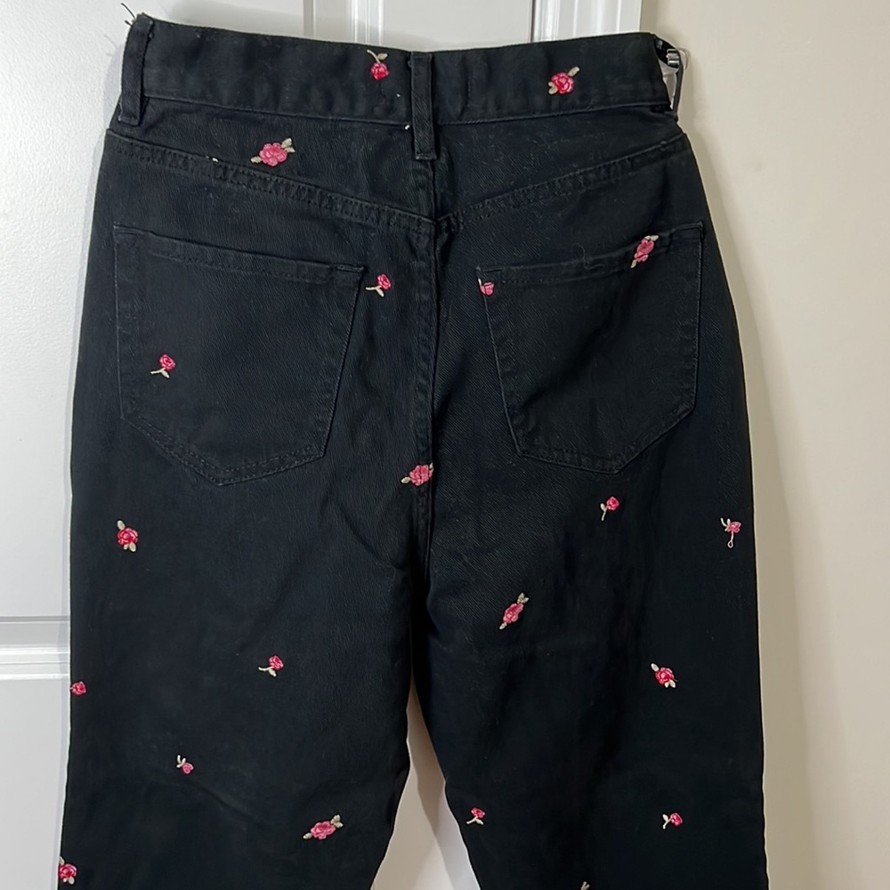 PacSun Rose Embroidered Black High Waisted Straight Leg Jeans - Picture 6 of 9